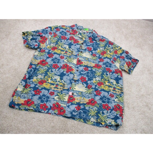 Disney Parks Shirt Mens Large Mickey Mouse Pluto Surfing Tiki Hawaiian Aloha - Picture 2 of 11